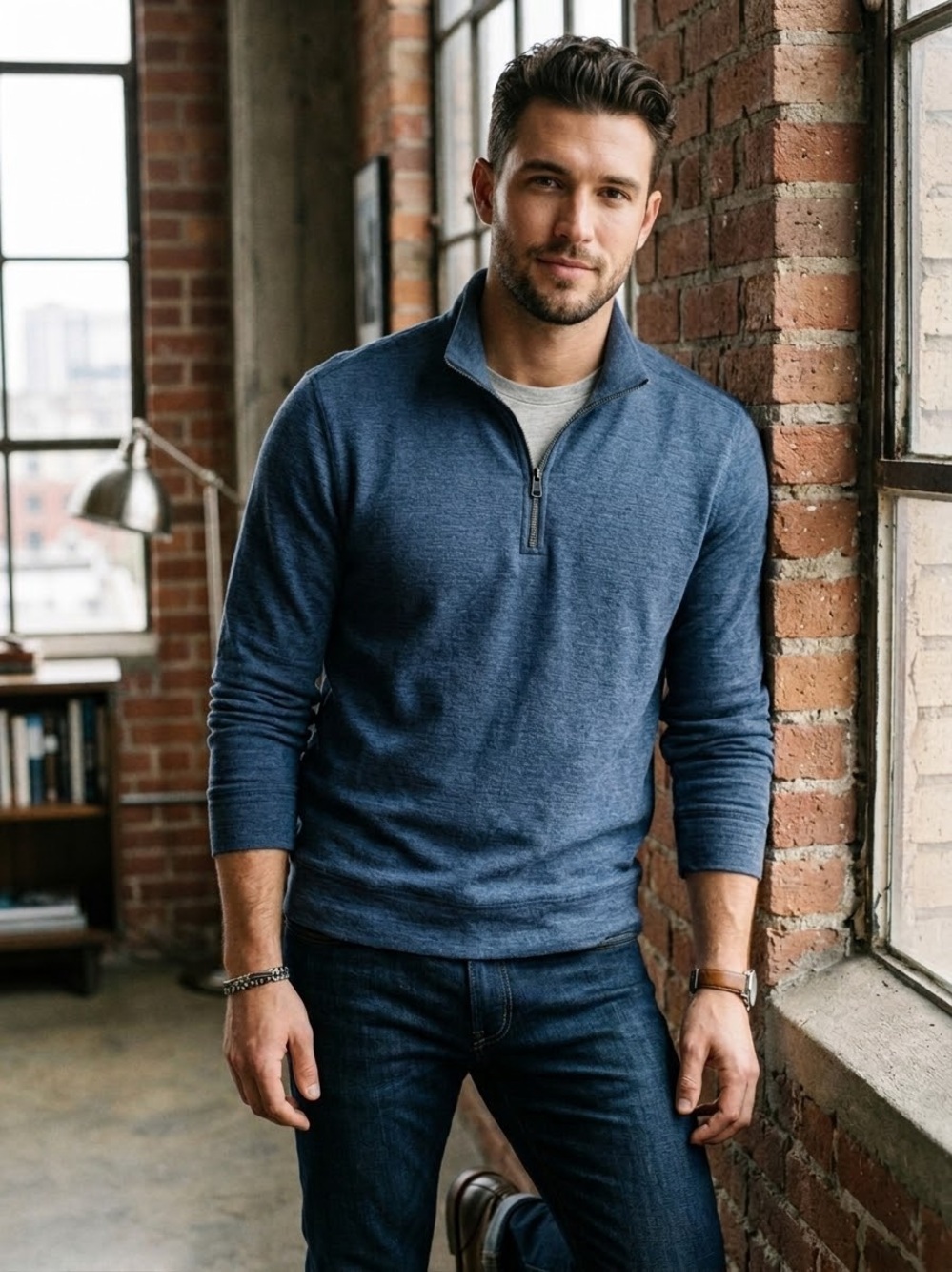 Calvin Klein Men's Indigo Heather Half-Zip Pullover Medium 100% Cotton